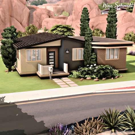 Speed Build & Download on YouTube Sims 4 Modern Bungalow, Sims 4 Oasis Springs Starter Home, Sims Family, Ts4 Lots, Sims 4 Houses Layout, Oasis Springs, Sims Gameplay, Starter House, Sims Houses