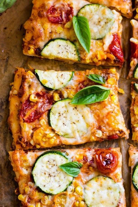 Zucchini Flatbread, Basil Zucchini, Zucchini And Cheese, Corn And Zucchini, Corn Zucchini, Zucchini Tomato, Zucchini Pizzas, Cheese Stuffed Peppers, Flatbread Pizza