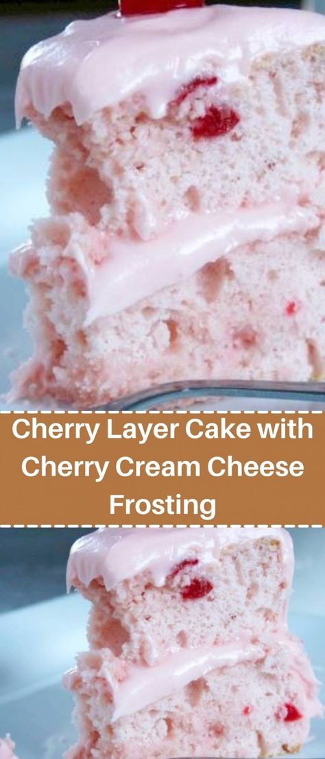 Cherry Layer Cake with Cherry Cream Cheese Frosting Cherry Cream Cheese Frosting, Cherry Layer Cake, Cake With Cherry, Cherry Cream Cheese, Cherry Frosting, Cherry Cake Recipe, Desserts Ideas, Cherry Desserts, Cake With Cream Cheese Frosting