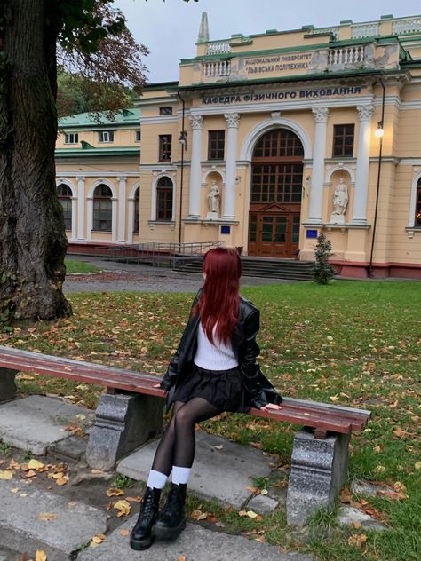 Red Haired Outfits, Red Hair With Outfits, Red Hair Street Style, Cute Outfits With Red Hair, Lana Core Aesthetic Outfit, Red Hair Looks Outfits, Red Girl Aesthetics, Cherry Style Outfit, Cherry Red Girl Aesthetic