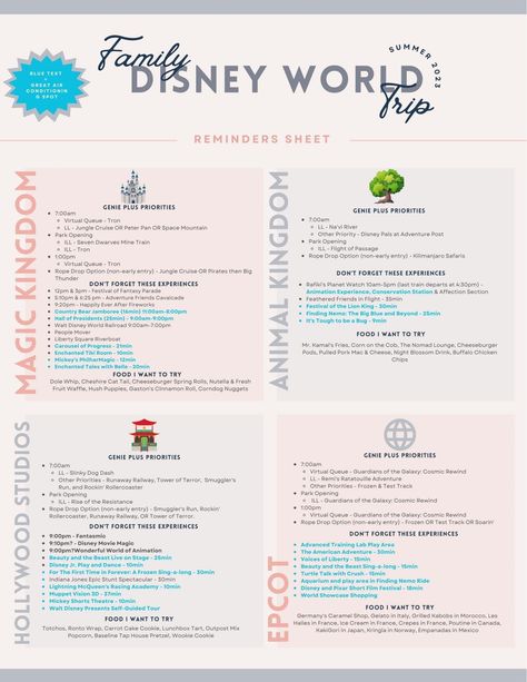 Disney Trip Itinerary Template, Disney Travel Agent Marketing Ideas, Disney World Checklist, Disneyworld 2024, Disneyworld Planning, Disney Guide, Disneyland Vacation Planning, Disney Bucket List, Disney Surprise