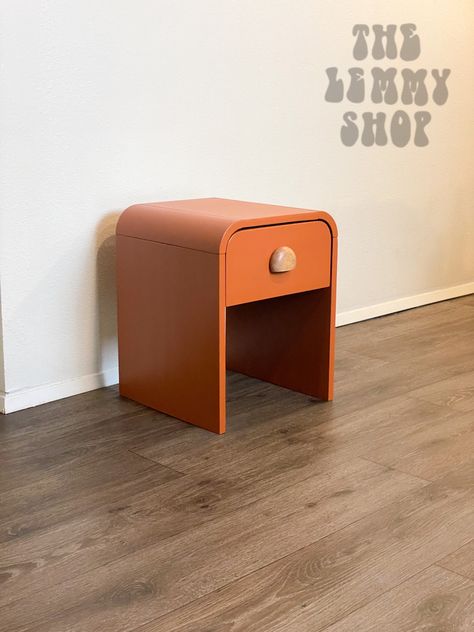 Terracota Nightstand, Eclectic Bedroom Nightstands, Quirky Nightstand, Funky Bedside Tables, Nightstand Orange, Colored Nightstand, Cool Nightstand, Funky Nightstand, Funky Bedside Table