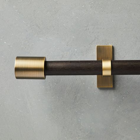 Mid-Century Rod - Carbon/Brass Modern Curtain Rods, Mid Century Curtains, Cordless Roller Shade, Brass Curtain, Layered Curtains, Steel Curtain, Metal Curtain, Curtain Hardware, Custom Drapes