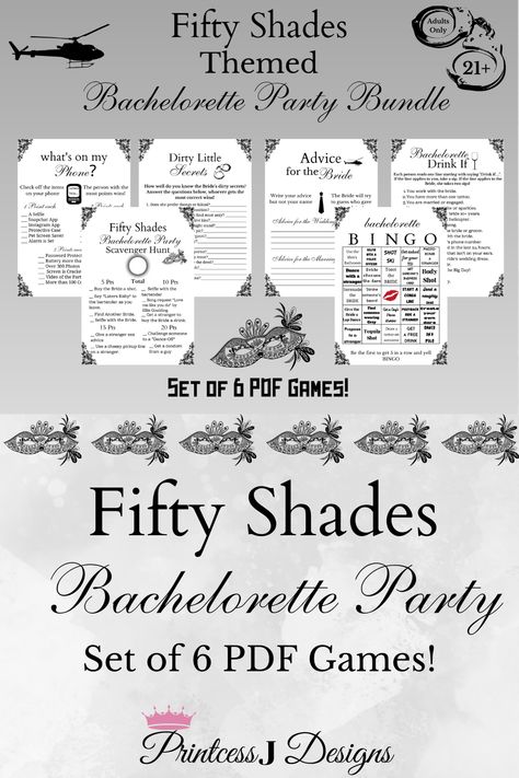 Now that she’s found her "Mr. Grey” throw the Bride-to-Be a party she will remember forever including our new ‘Fifty Shades of Grey’ movie inspired party games available now in the Etsy shop! Laters Baby! 💋🚁 Fifty Shades Party Ideas, Fifty Shades Of Grey Movie, Themed Bachelorette Party, Laters Baby, Bachelorette Party Games, Party Bundles, Grey Throw, Bachelorette Party Themes, 50 Shades Of Grey