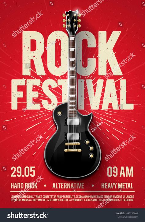 Red Poster Design, Concert Branding, Rock Poster Design, Guitar Poster, Rock Music Festival, Concert Poster Design, Concert Party, Guitar Posters, Festival Flyer