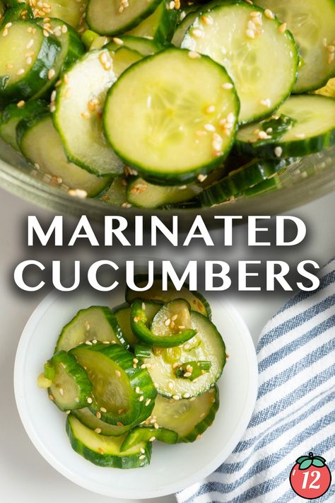 Asian Marinated Cucumbers, Marinated Cucumbers Asian, Marinated Cucumber Salad, Cucumber Marinade, Cucumber Snack Recipes, Cucumber Snack, Cucumber Salads, Cucumber Snacks, Asian Marinade