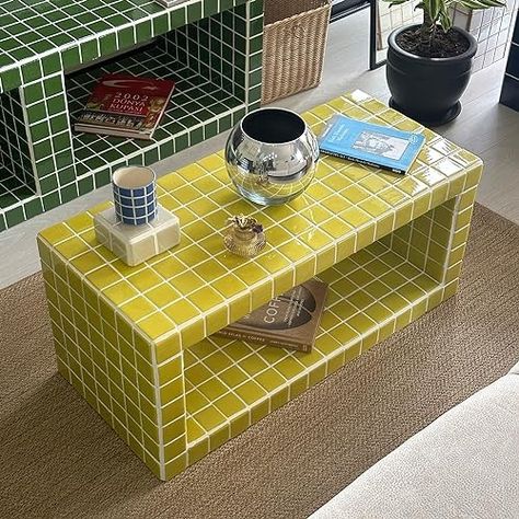 Amazon.com: Tiled Coffee Table, Shoey (Yellow Tile) : Handmade Products Tile Furniture Diy, Tile Handmade, Tile Furniture, Diy Table Top, Tiled Coffee Table, Tile Table, Yellow Tile, Diy Tile, Diy Coffee Table