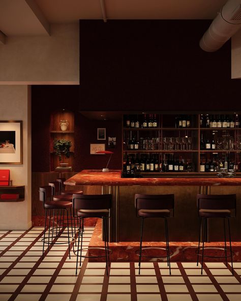 Paying homage to 1970’s Italy, Item created intimate seating areas in this trattoria that exude warmth and celebrate the intersection of… | Instagram Trattoria Design, Italian Trattoria, Bar Concept, 3d Architectural Rendering, Classic Italian, Light Bar, Italian Restaurant, West End, Wine Bar