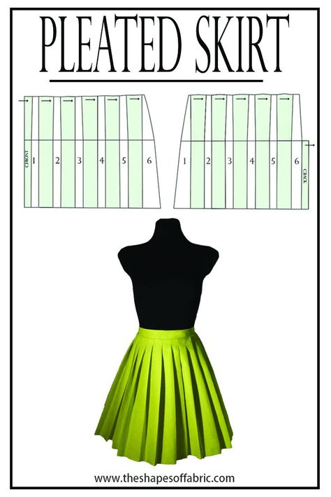 Here's how you draft a pleated skirt. For more detailed instructions and other patterns, check out the link. Chiffon Skirt Pattern, Paper Skirt, Pleated Skirt Pattern, Pola Rok, Knife Pleated Skirt, Skirt Pattern Free, Pleats Pattern, Pleated Chiffon Skirt, Knife Pleat