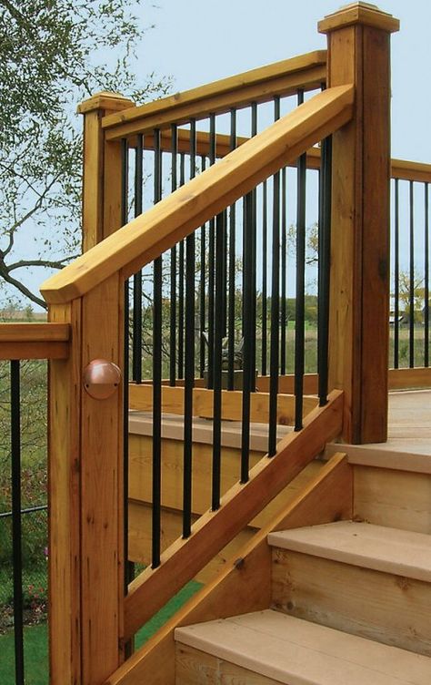 Veranda Deck Stair Railing Kit - Round Balusters Porch Balusters, Exterior Stair Railing, Deck Stair Railing, Stair Railing Kits, Round Stairs, Aluminum Railing Deck, Outdoor Stair Railing, Stair Kits, Deck Balusters