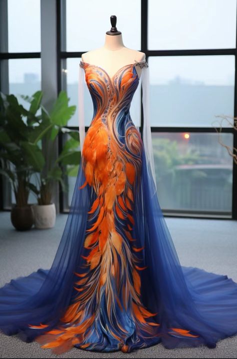 Amara Core, Phoenix Dress, Red Wedding Gowns, Profile Art, Fantasy Outfits, Bard College, Orange Dresses, Fantasy Dresses, Fashion Drawing Dresses