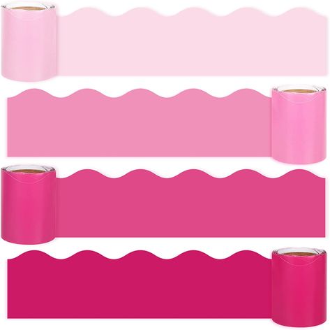 4 rolls of bulletin board border, each roll of border trim measures 7.5cm / 3inch in width, 5m / 16.4ft in length, sufficient to meet your decoration needs. Pink Colors – board borders are in 4 solid pink colors, from light pink to dark pink, which are sweet! #classroomdecor #pinkclassroom #scallopedborder #bulletinboard #classrom #ombreclassroom #pinktheme #brightpink #colorful #bright #bulletinboardborder #pink #springcolors #sweetclassroom #cuteclassroom Pink Classroom Decor, Pink Classroom, Valentines Day Bulletin Board, Dream Dorm Room, Chalkboard Decor, Bulletin Board Borders, Toddler Art Projects, Classroom Board, Bulletin Board Decor