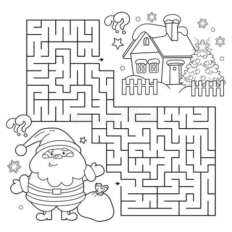 Maze or Labyrinth Game. Puzzle. Coloring Page Outline of Santa Claus with gifts bag and Christmas tree. New year. Christmas. Illustration about santa, matching, goal - 231314223 Elementary Christmas Activities, Christmas Mazes For Kids Free Printables, Christmas Activity Pages, Christmas Activity Sheets, Santa Claus Craft, Christmas Games Printable, Christmas Maze, Christmas Puzzles, Christmas Sunday School