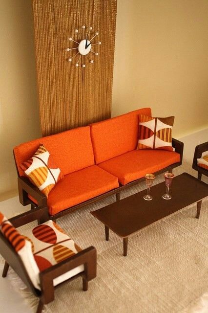 Living room Midcentury Furniture, Color Decor, Casa Vintage, Deco Retro, Retro Interior, Modern Dollhouse, Furniture Modern, Barbie Furniture, Retro Furniture