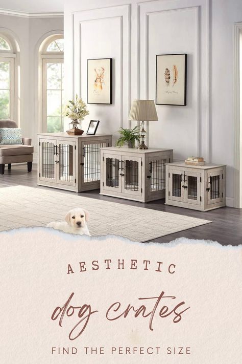 Elevate your pet's living space with our Durable Dog Crate, perfect for small to medium-sized trained dogs! 🐾 Built with high-quality metal wire bars for stability and longevity. Multi-functional design serves as a stylish side table or nightstand, blending seamlessly into any room. 🏡 Wide top provides extra storage space, holding up to 150lbs. Affiliate link.#PetCrate #DogFurniture #homedecorlivingroom #dogcratefurniture #dogcare #homedecortips Aesthetic Dog Crate, Large Dog Crate Ideas, Dog Living Room, Dog House Indoor, Crate End Table, Dog Crate End Table, Furniture Style Dog Crate, Wire Dog, Crate Coffee Table