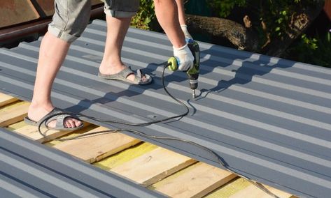 Installing metal roofing on a shed Shed With Metal Roof, Shed Metal Roof, Installing Metal Roofing, Metal Roof Over Shingles, Diy Metal Roof, Metal Roof Construction, Metal Shed Roof, Metal Roof Panels, Metal Roofing Systems