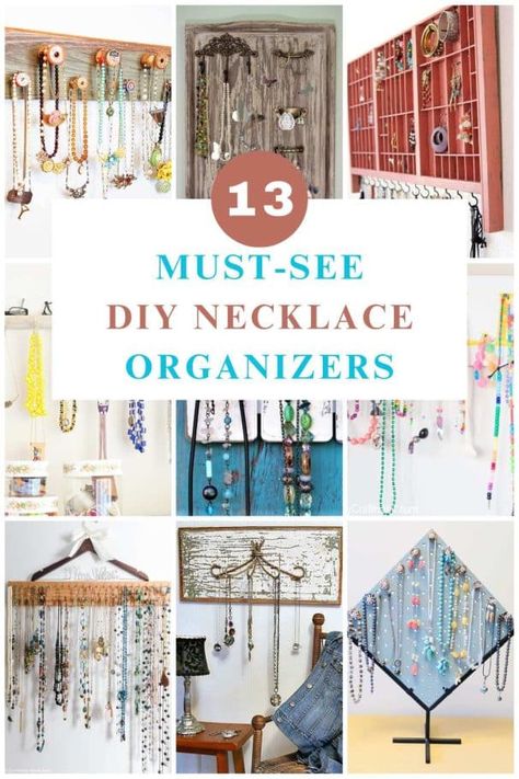 diy necklace organizers How To Make A Necklace Holder, Necklace Storage Ideas Diy, Diy Necklace Holder Stand, Necklace Display Ideas, Diy Necklace Organizer, Diy Jewelry Holder Wall, Diy Necklace Stand, Necklace Organizer Diy, Unique Jewelry Holder