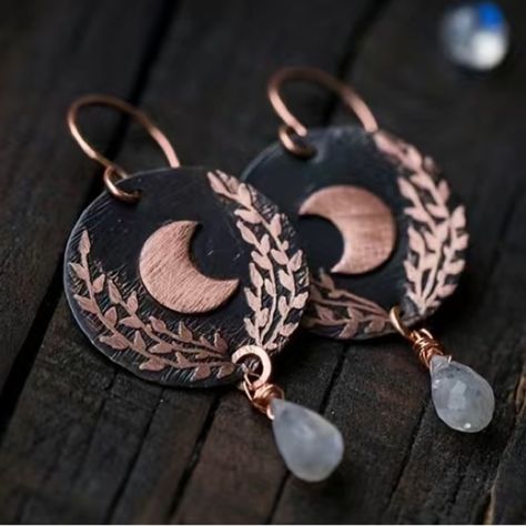 Show Your Personality With These Stylish Earrings. Super Cute & Lightweight. A Definite Must-Have For Your Jewelry Collection. Details: Boutique Synthetic Gems Alloy Round Dangle Earrings, Engagement Earrings, Boho Chic Earrings, Copper Leaf, Chic Earrings, Crystal Dangle Earrings, Stylish Earring, Moonstone Earrings, Moon Earrings