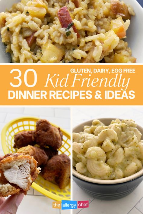 Kid friendly meals. All gluten free, dairy free, egg free. Gluten Free Dairy Free Recipes For Picky Eaters, Eoe Recipes Allergy Free, Dairy Free Meals For Toddlers, Gluten Free Dairy Free Recipes For Kids, Gfcf Recipes Kids, Gluten Free Dairy Free Kids Meals, Allergen Free Meals, Gluten Free Dairy Free Kids Lunch Ideas, Gluten Dairy Egg Free Recipes Dinners