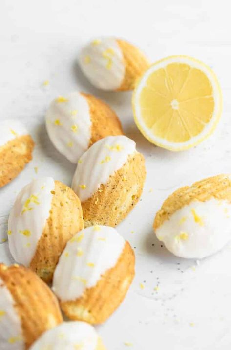 Lemon Poppy Seed Madeleines, Lemon Poppyseed Madeleines, Lemon Madeleines Recipe, Lemon Madelines, Fantasy Cookbook, Madeleine Recipes, Madeline Cookies Recipe, Madelines Recipe, Lemon Madeleines