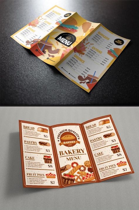 Canva Brochure Ideas Aesthetic, Illustration Menu Design, Takeout Menu Design, Brochure Menu Design, Menu Aesthetic Design, Pamphlets Design Ideas, Brochure Aesthetic, Leaflet Design Ideas, Elegant Menu Design