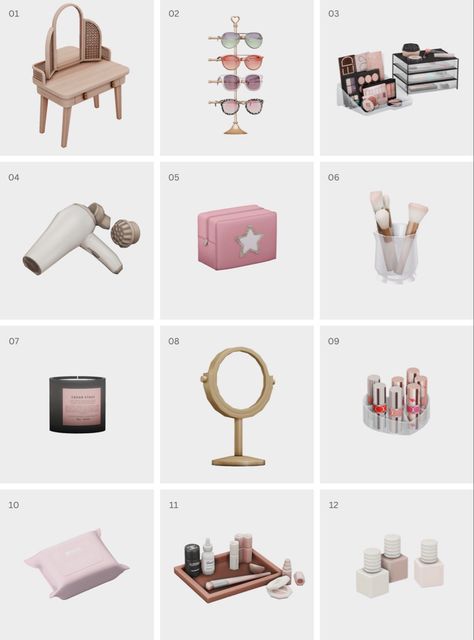 Aesthetic Makeup Vanity, The Sims 4 Pack, Sims 4 Aesthetic, Sims 4 Cc Furniture Living Rooms, 4 Aesthetic, My Vanity, Makeup Tray, Mod Furniture, Sims Packs