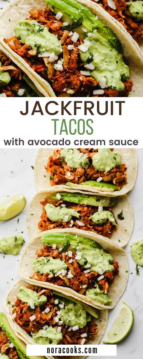 Pulled Jackfruit Tacos, Jackfruit Taco Meat, Shredded Jackfruit Recipes, Easy Vegan Jackfruit Recipes, Meals With Jackfruit, Healthy Vegan Tacos, Jackfruit In Brine Recipes, Jackfruit Recipes Taco, Jerk Jackfruit Tacos