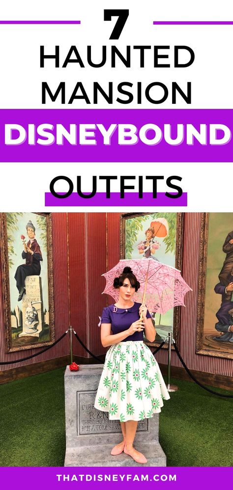 haunted mansion disneybound outfit ideas Disneybound Costumes Halloween, Disney 90s Cartoons, Disneybound Outfits Villains, Haunted Mansion Maid Outfit, Madame Leota Disneybound, Haunted Mansion Cast Member, Haunted Mansion Disney Outfit, Haunted Mansion Tightrope Walker Costume, Haunted Mansion Costumes Diy