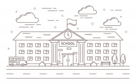 Dream House Drawing, Logo School, Kids Word Search, School Lines, School Building Design, Architecture Collection, Outline Images, Building Sketch, Building Icon