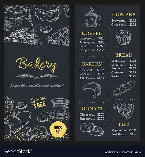 Baking Menu Template, Bread Menu Design Ideas, Cafe Brochure Design Ideas, Pastry Menu Design Ideas, Bread Menu Design, Bakery Brochure Design, Bakery Menu Board, Pastry Menu Design, Bakery Menu Ideas