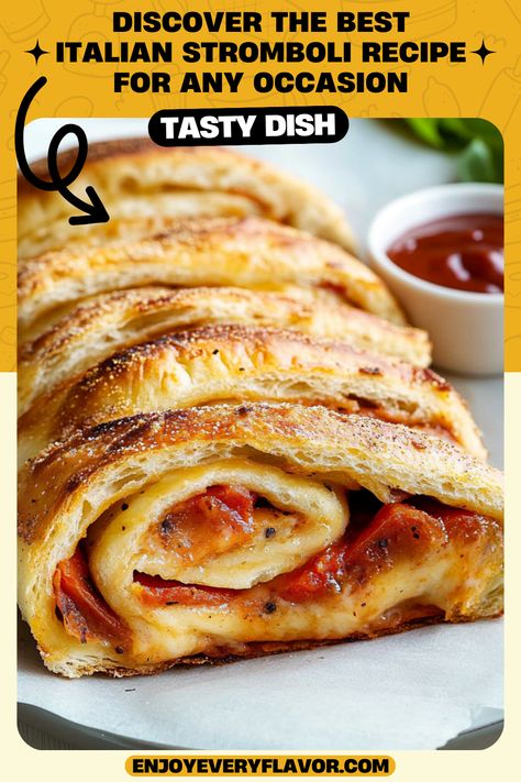 Experience the ultimate comfort food with this simple Italian Stromboli recipe that is bursting with flavor. Filled with Italian sausage, mozzarella cheese, and colorful bell peppers, this savory rolled pizza is a crowd-pleaser. It’s quick to prepare, taking less than an hour from start to finish, making it an ideal choice for busy weeknights or special occasions. With its customizable ingredients and delicious taste, this Stromboli will quickly become a family favorite at your dinner table. Italian Stromboli Recipe, Rolled Pizza, Sausage Mozzarella, Italian Stromboli, Stromboli Recipe, Homemade Italian, Ultimate Comfort Food, Crowd Pleaser, Italian Sausage