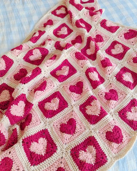 Long awaited update on the heart blanket- it's all finished and has been thoroughly used and loved each day since completion 🥰 for my first ever crochet project I'm stoked with it! . . . #crochetinspiration #crochetblanket #crochetlove #heartgrannysquare #heartblanket #heartcrochet #handmade #crochetdesign #textileart #crochetart #australianartist #femaleartist #artproject Heart Granny Square Blanket, Heart Blanket Crochet, Heart Crochet Blanket, Heart Granny Square, Granny Square Pattern Free, Crochet Heart Blanket, Heart Blanket, Heart Crochet, Blanket Ideas