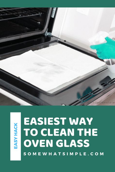 I'm going to show you two different way how to clean the oven glass door to get it looking like new again! These easy ways to clean your oven glass and the inside of your oven, will get that stubborn, baked-on food off in no time! via @somewhatsimple How To Clean Inside Oven Door Window, How To Clean Over Glass Door, Cleaning Oven Glass Door, Oven Door Cleaning Hacks, How To Clean Glass Oven Door, Clean Inside Oven Glass Door, How To Clean An Oven Door Window, How To Clean Oven Glass Door Inside, Oven Glass Cleaning Hacks