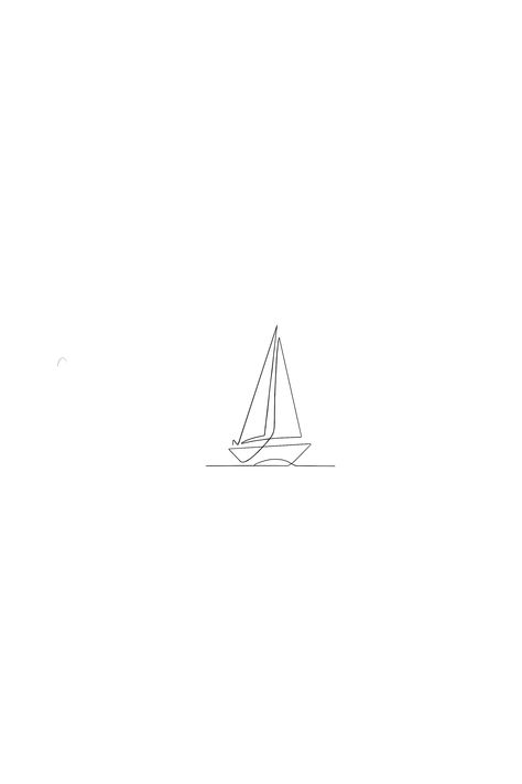 Sailboat Tattoo Minimal, Single Line Boat Tattoo, Ship Tattoo Fine Line, Dock Tattoo Simple, Tiny Van Tattoo, Sea Themed Tattoos Minimal, Small Sail Boat Tattoo Simple, Fineline Sailboat Tattoo, Boat Outline Tattoo