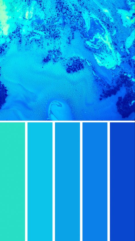 Tons bleus pour charte graphique Neon Blue Colour Palette, Neon Blue Palette, Neon Blue Color Palette, Mermay 2024, Water Palette, Water Character, Blue Color Pallet, Ocean Color Palette, Blue Pallets