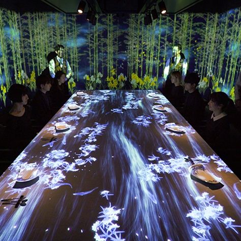 Digital Installation Transforms Restaurant into Immersive Dining Experience Digital Art Installation, Futuristic Restaurant, Digital Installation, Chalkboard Art Diy, Art Haus, Lotus Flower Art, Art Restaurant, Floating Garden, Art Deco Dress