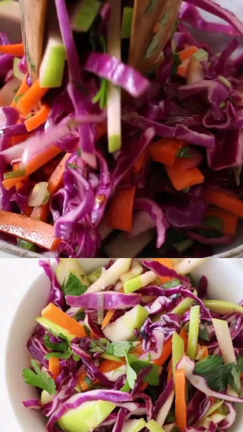 Light and easy green apple coleslaw recipe with a little kick from red pepper flakes . a perfect combo of fruit and purple cabbage dressed in a tart apple cider vinegar dressing 
 • #keto #ketodiet #ketorecipes #ketolife #ketoweightloss #ketotransformation #ketomeals #ketolifestyle #ketofood Purple Cabbage Apple Slaw, Green Apple Coleslaw Recipe, Apple Cabbage Salad Recipes, Purple Cabbage Recipe Salad, Red Cabbage Salad Recipes, Purple Cabbage Recipe, Apple Coleslaw Recipe, Apple Cider Vinegar Dressing, Cider Vinegar Dressing