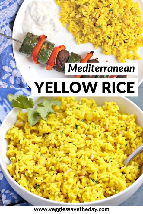 Mediterranean Yellow Rice, Yellow Rice Recipe, Mediterranean Rice, Yellow Rice Recipes, Rice Side Dish Recipes, Turmeric Yellow, Easy Rice, Rice Side, Rice Side Dishes