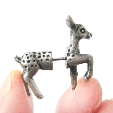 Fake Gauge Earrings: Bambi Deer Animal Faux Plug Earrings in Silver Fake Plugs Earrings, Earrings Gauges, Animal Wrap Rings, Deer Animal, Fake Gauge Earrings, Deer Doe, Gauge Earrings, Fake Gauges, Fake Plugs