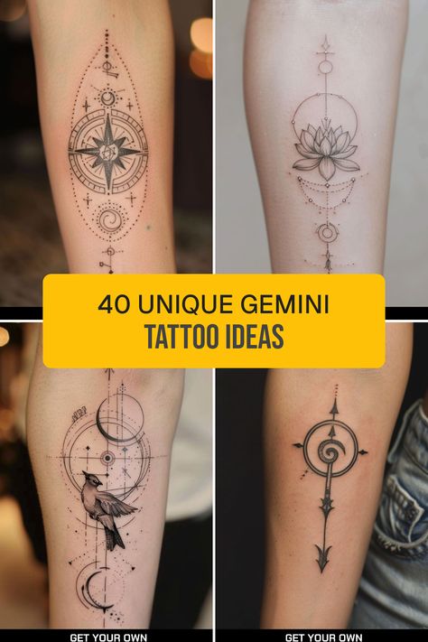 Explore 40 stunning Gemini star sign tattoo ideas that combine symbolism with artistic floral designs. Whether you prefer delicate symbols or bold, eye-catching artwork, there’s something for every Gemini lover here. Discover interesting styles that celebrate your zodiac sign with intricate details that showcase your personality. From charming glyphs to creative flower interpretations, each design reflects the playful and dual nature of Gemini Nature, Gemini Floral Tattoo, Gemini Star Sign Tattoo, Unique Gemini Tattoo, Gemini Flower Tattoo, Star Sign Tattoo Ideas, Star Sign Tattoo, Gemini Flower, Mercury Symbol