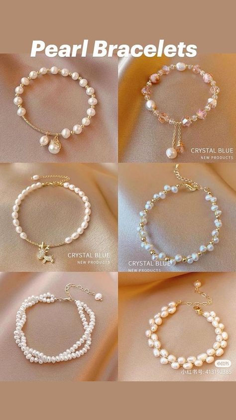 Fancy Accessories Aesthetic, Pearls Jewellery Designs, Accessories Diy Handmade, Crafts With Pearls, Diy Pearl Bracelet Ideas, Cute Pearl Bracelet Ideas, Pearl Bracelets Ideas, Beeds Jewelery Ideas, Jewelry Accessories Handmade