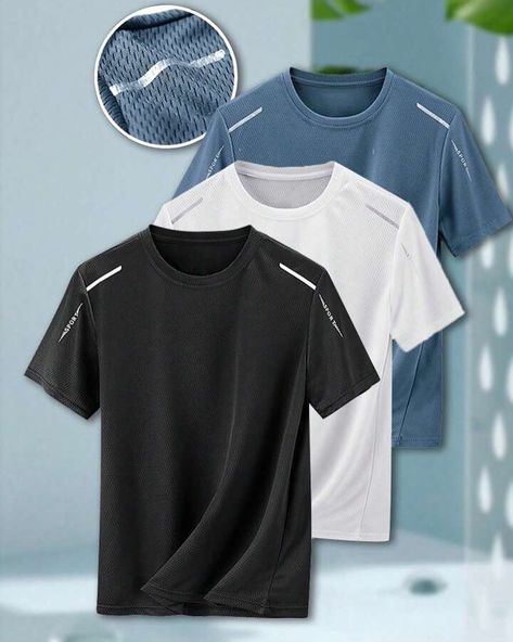 Men Three-Piece Summer Short-Sleeved Round Neck Mesh Breathable Loose Stretch Sports T-Shirt Men Activewear, Mens Summer Outfits, Fitness Wear Outfits, Men's Activewear, Gym Tank Tops, Sports T Shirt, Hooded Sweatshirt Men, Sport T-shirts, Outdoor Men