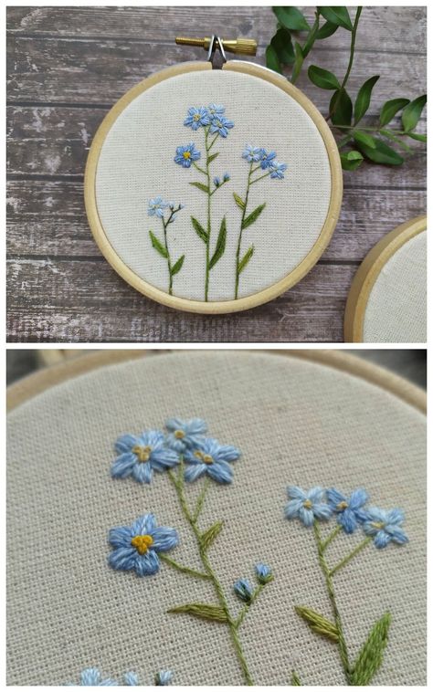 Spring Flowers Embroidery 7E9 Forget Me Not Flower, Floral Embroidery Patterns, Pola Sulam, Blue Bouquet, Embroidery Flowers Pattern, Embroidery On Clothes, Cute Embroidery, Simple Embroidery, 자수 디자인