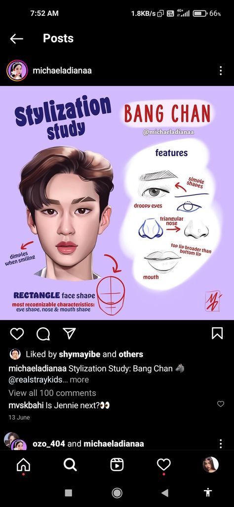 Stylization Study Skz, How To Draw Bangchan, Stylization Study, Skz Drawing, Rectangle Face Shape, Step By Step Sketches, Easy Eye Drawing, Face Art Drawing, Rectangle Face