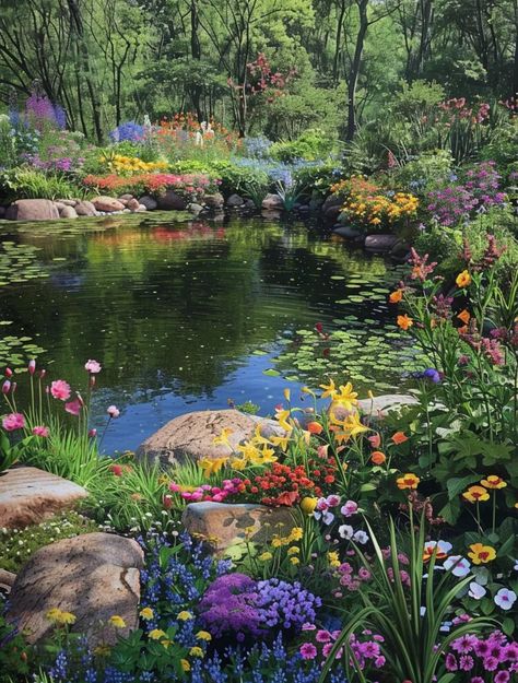 Magical Landscapes Photography, Dream Core Wallpapers, Aesthetic Pond, Painting Outside, 숲 사진, Flower Forest, Pretty Landscapes, Ethereal Art, Beautiful View