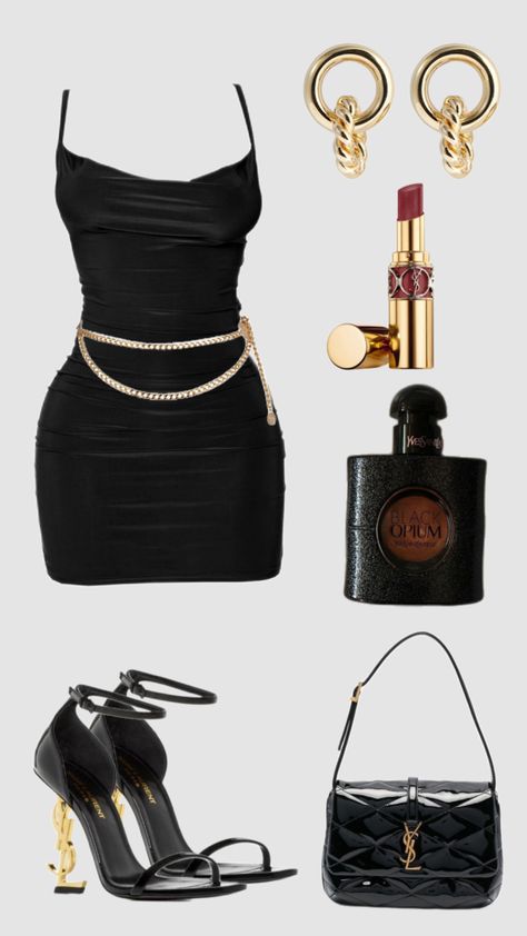 #outfit#fit#fitinspo #inspo#rich#classy#chic#black#gold#party#blackdress Black And Gold Dinner Outfit, Jazz Bar Outfit Aesthetic, Black Club Outfit Night Out, Bougie Aesthetic Outfits, Clubbing Outfits Nightclub Classy, Expensive Outfits Baddie, Boujee Aesthetic Outfits, Staple Outfit Pieces, Black Birthday Outfit