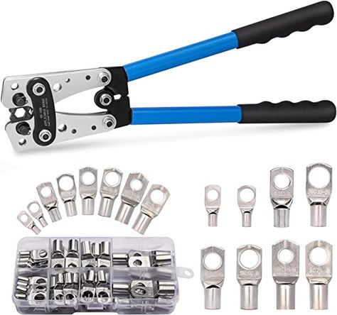 Solsop Battery Cable Crimping Tool Kit from AWG 1/0-8 with 60PCS Copper Ring Terminals 8 Sizes Battery Cable Lug Crimper for Heavy Duty Wire Lugs, Battery Terminal, Copper Lugs Crimping, Battery Terminal, Crimping Tool, Copper Ring, Copper Rings, Diy Tools, Tool Kit, Copper Wire, Heavy Duty