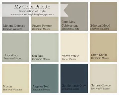 My Color Palette, Benjamin Moore Gray, Interior Paint Colors Schemes, House Color Palettes, Revere Pewter, Paint Color Schemes, Gray Paint, House Color Schemes, Interior Painting