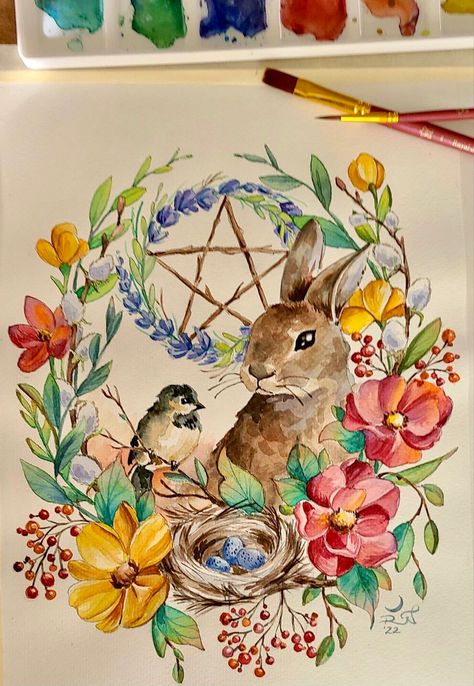 Ostara Tattoo, Ostara Wallpaper, Spring Equinox Aesthetic, Ostara Drawings, Ostara Art, Pagan Spring, Ostara Aesthetic, Ostara Spring Equinox Art, Summer And Winter Solstice