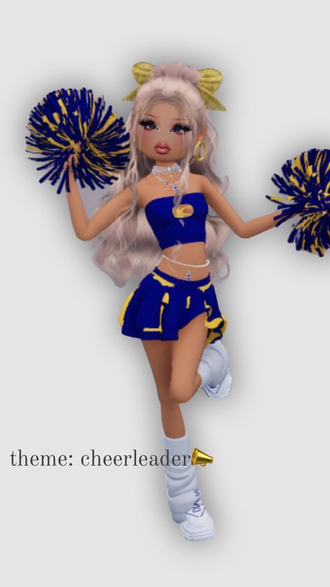 theme: cheerleader #dti #dresstoimpress 70’s Outfit, Fancy Dress Code, Bratz Inspired Outfits, Aesthetic Roblox Royale High Outfits, Baddie Outfits Ideas, Cheerleading Outfits, Theme Dress, Combo Dress, School Dresses